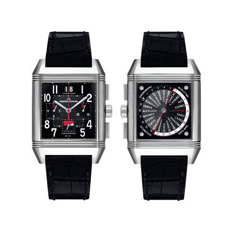 Jaeger LeCoultre Reverso Squadra World Chronograph Black Dial Titanium Leather Men's Watch Q702T470
