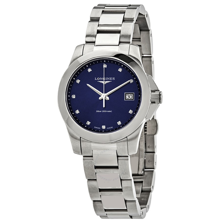 Longines Conquest Blue Sunray Diamond Dial Ladies Watch L3.377.4.97.6