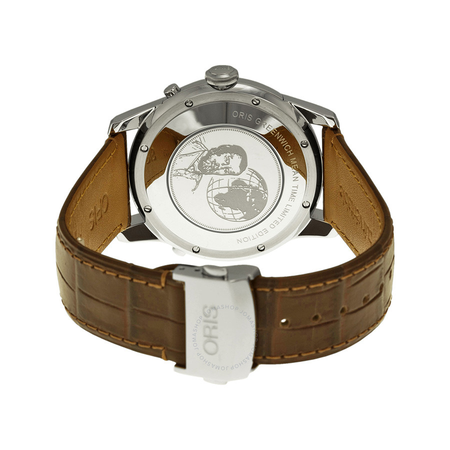 Oris Artelier GMT Automatic Silver White Dial Brown Leather Men's Watch 690-7690-4081LS 01 690 7690 4081-07 1 22 73FC