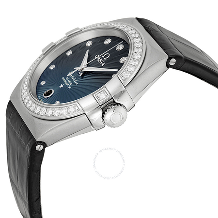 Omega Constellation Blue Diamond Dial Black Leather Ladies Watch 12318352056001 123.18.35.20.56.001