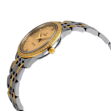 Omega De Ville Champagne Diamond Dial Ladies Steel and 18K Yellow Gold Watch 424.25.27.60.58.001