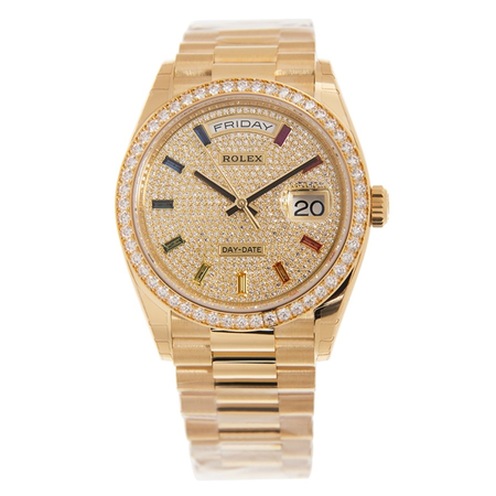 Rolex Yellow Gold Day-Date Rainbow Paved  Automatic Chronometer Ladies Watch 128348rbr-0030
