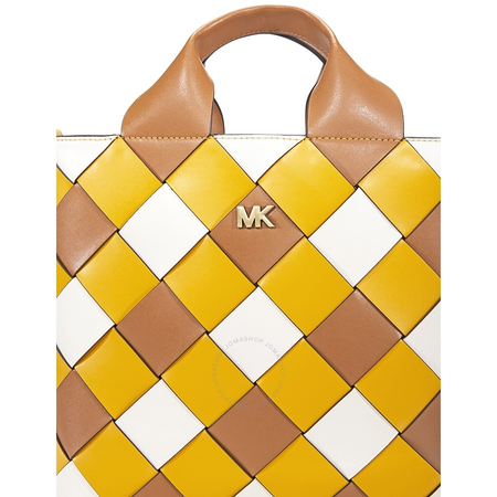 Michael Kors Mott Woven Leather Market Tote- Jasmine Yellow 30H8BOXT6T-761