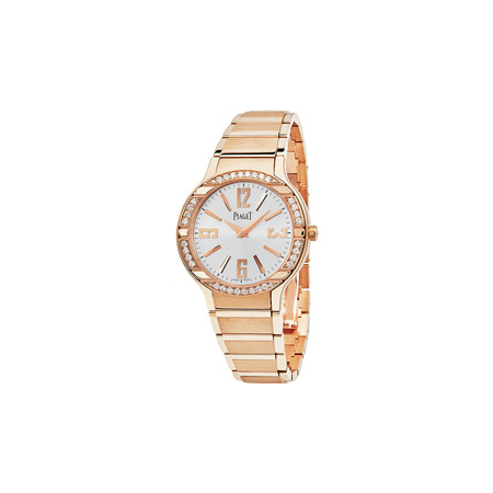 Piaget Polo Diamond Silver Dial 18Kt Rose Gold Bracelet Ladies Watch G0A36031