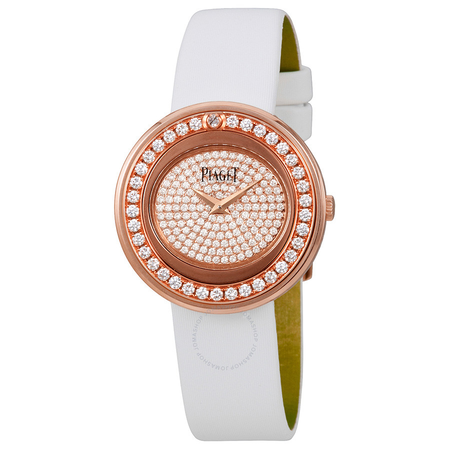 Piaget Possession Diamond Pave 18kt Rose Gold White Satin Men's Watch G0A37189