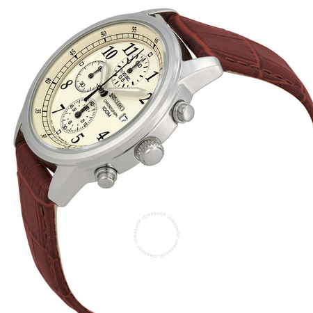 Seiko Chronograph Beige Dial Burgandy Leather Men's Watch SNDC31