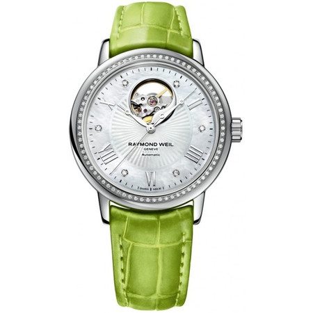 Raymond Weil Maestro Automatic Mother of Pearl Dial Green Leather Ladies Watch 2827-LS5-00966