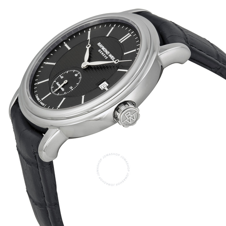 Raymond Weil Maestro Black Dial Black Leather Men's Watch 2838-STC-20001