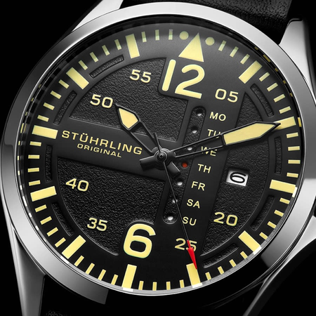 Stuhrling Original Aviator Quartz Black Dial Men's Watch M13670