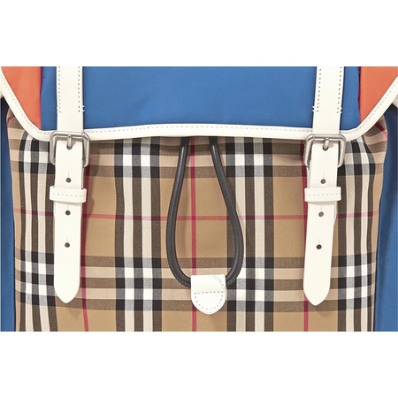 Burberry Colour Block Vintage Check and Leather Backpack- Blue/Orange Range 4078448