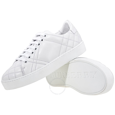 Burberry Ladies Check-Quilted Trainers White Leather Sneakers 4072341