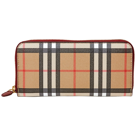 Burberry Vintage Check and Leather Ziparound Wallet- Crimson 8005389