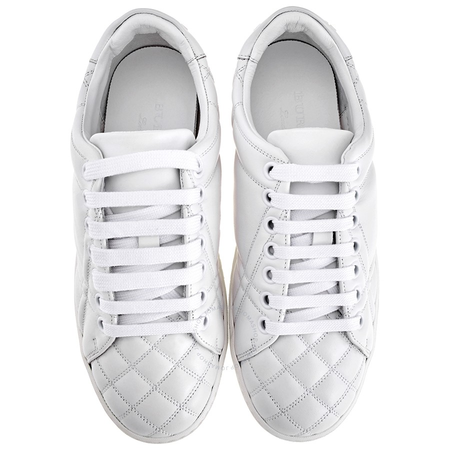Burberry Ladies Lace Up House Check White Quilt Sneakers 4054107/4072341