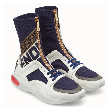 Fendi Men's Fila Navy Tech Fabric High Top Zip Sneakers 7E1200-A5JY-F150T