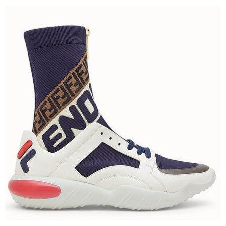 Fendi Men's Fila Navy Tech Fabric High Top Zip Sneakers 7E1200-A5JY-F150T