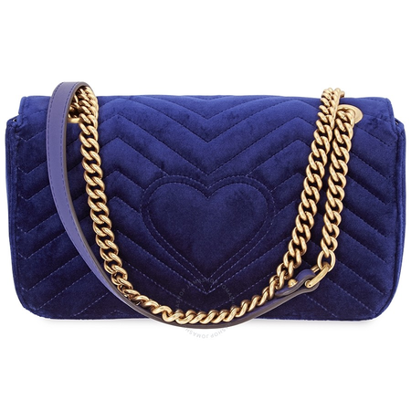 Gucci GG Marmont Shoulder Bag- Cobalt Blue Velvet 443497-k4d2t-4511