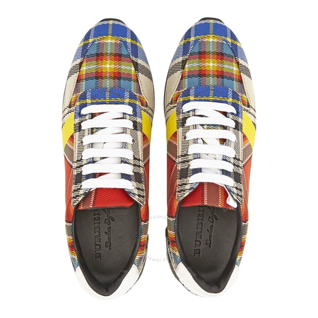 Burberry Ladies Lace Up Chalk Mixed Tartan Trainers 4072487