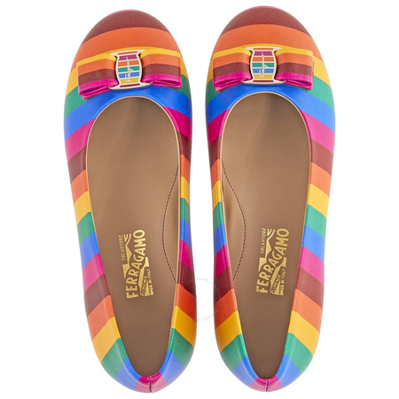 Ferragamo Kids Rainbow Stripe Ballerina Shoes, Brand Size 33 810225 706231