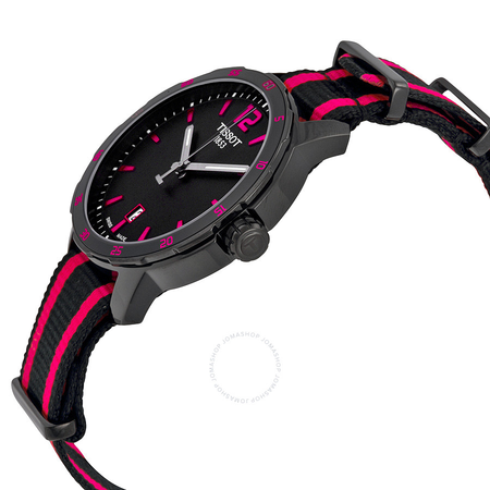Tissot Quickster Black Dial Black and Hot Pink Nylon Ladies Watch T0954103705701 T095.410.37.057.01