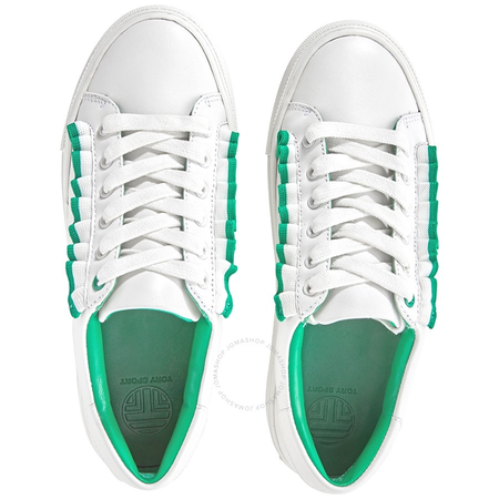 Tory Burch Ladies Sneaker White, Green Ruffle Sneaker 36558-128