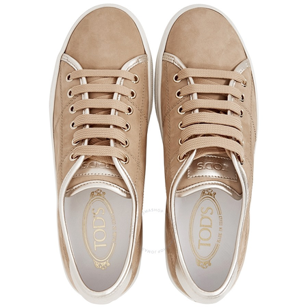 Tod's Womens Leather Sneakers with Metal Effect Trim in Dark Nude/ Gold XXW0XK0Q1106HH0BW9