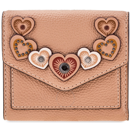 Coach Ladies Small Leather Wallet- Beige Hearts 29747 DKEQO