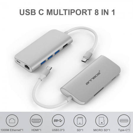Cáp chuyển đổi đa năng USB-C Hub Type C 8 trong 1 cho Macbook hiệu ANNBOS - USA.
