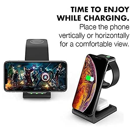 Wireless Charger Pad Station Stand, 2021 Updated AnnBos 3 in 1 Fast QI Charging Dock Apple Iwatch iPhone 12/11/Pro/Max/X/Xr/Xs/8 Plus Airpods 2/Pro Cell Phone Samsung Accessories case Power adapters