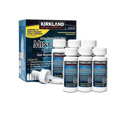 Dung dịch mọc tóc  Kirkland Minoxidil 5% Extra Strength Hair Loss Regrowth Treatment Men, 12 Fl Oz (Pack of 6)