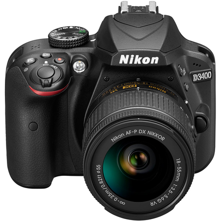 Nikon D3400 24.2 MP DSLR Camera + AF-P DX 18-55mm VR NIKKOR Lens Kit + Accessory Bundle 64GB SDXC Memory + SLR Photo Bag + Wide Angle Lens + 2x Telephoto Lens + Flash + Remote + Tripod+Filters (Black)