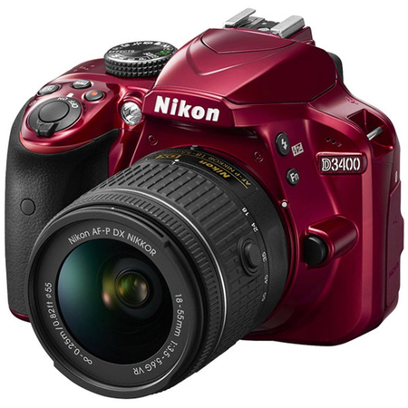 Nikon D3400 24.2 MP DSLR Camera + AF-P DX 18-55mm VR & AF-P DX 70-300mm ED Lens + Bundle 64GB SDXC Memorys (Red)