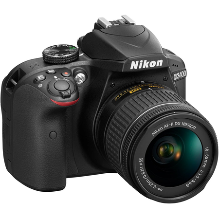 Nikon D3400 24.2 MP DSLR Camera + AF-P DX 18-55mm VR NIKKOR Lens Kit + Accessory Bundle 64GB SDXC Memory + SLR Photo Bag + Wide Angle Lens + 2x Telephoto Lens + Flash + Remote + Tripod+Filters (Black)
