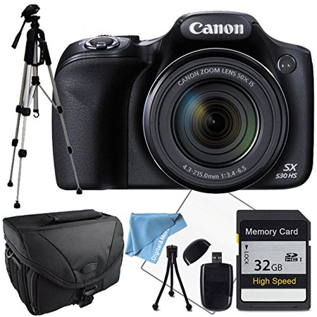 Canon PowerShot SX530 + 32GB SDHC Class 10 High Speed Memory Card, Full Size Tripod, Camera Case, Reader , Table Top Tripod and More