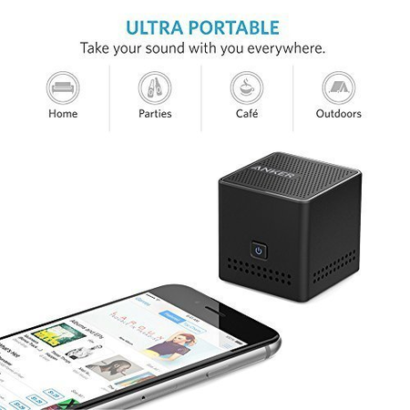 Loa Anker Ultra Portable Pocket Size Wireless Bluetooth Speaker with 12 Hour Playtime, NFC Compatibility, Ultra Compact Ring Box Size (Black) - A7910