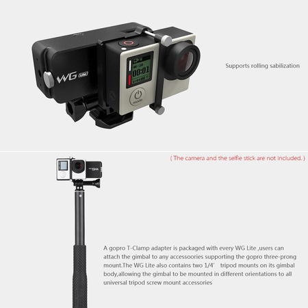 Feiyu WG Lite Single Axis Wearable Gimbal Stabilizer for GoPro Hero 4/3+/3 and Other Cameras with Similar Dimensions + Remote Control + Elastic Body Chest Strap + Andoer Cleaning Cloth