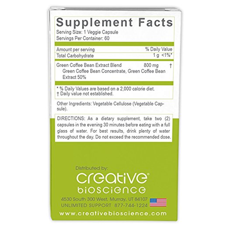 Thực phẩm chức năng Creative Bioscience Bean Pure Extract Diet Supplement, Green Coffee, 60 viên