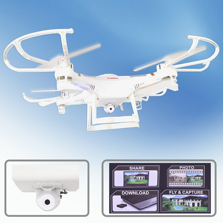 X118 Quadcopter Drone (7.5") w/Camera, LED Lights & Flip - 2.4GHz 6-Ch/6-Axis Remote Control w/1GB microSD Card (White)