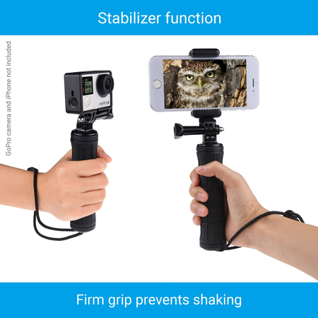 Stabilizing Hand Grip for GoPro Hero with Dual Mount, Tripod Adapter and Universal Phone Holder - Record Videos