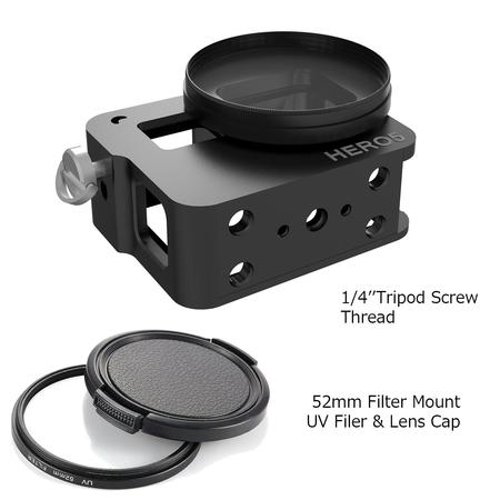 Luxebell C400 Aluminium Alloy Skeleton Thick Solid Protective Case Shell with 52mm Uv Filter for Gopro Hero 5 Camera - Wide Angle Mode Have No Vignetting