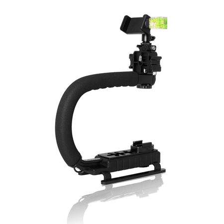 Fantaseal DC+DV+3-in-1 Camera Steadycam Mount Hand Grip C Stabilizer Bracket Low Position Shooting Rig w/3 Axis Hot Shoe Bubble Level +3 Axis Hot Shoe for Gopro/SJCAM/Garmin Virb + other cameras