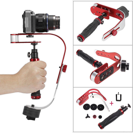 EFOTOPRO Pro Handheld Video Camera Stabilizer Steady for GoPro, Smartphone, Cannon, Nikon or any DSLR camera up to 2.1 lbs With Smooth Pro Steady Glide Cam - Red + Silver + Black