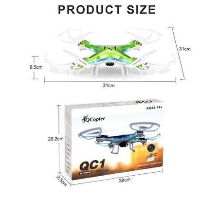 QCopter Green Quadcopter Drone- Awesome Drones With Camera - Brilliant Quadcopters LED Lights - RC Drones