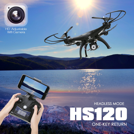 Holy Stone HS120 Wifi FPV Drone with Adjustable HD Camera Live Video RC Quadcopter with Altitude Hold, App Control and 3D VR Headset Compatible, RTF Easy to Fly for Beginner and Expert, Color Black