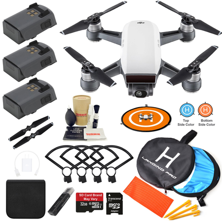 DJI Spark Drone Quadcopter (Alpine White) with 3 Batteries, Camera Gimbal Bundle Kit with MUST HAVE Accessories