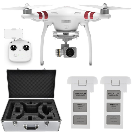 DJI Phantom 3 Standard Quadcopter Aircraft with 3-Axis Gimbal and 2.7k Camera, - Bundle With Spare Battery, DJI Aluminum Case