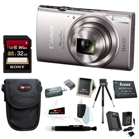 Bộ máy ảnh và phụ kiện Canon PowerShot ELPH 360 HS 20.2 MP Digital Camera (Silver) + Sony 32GB Memory Card  and more