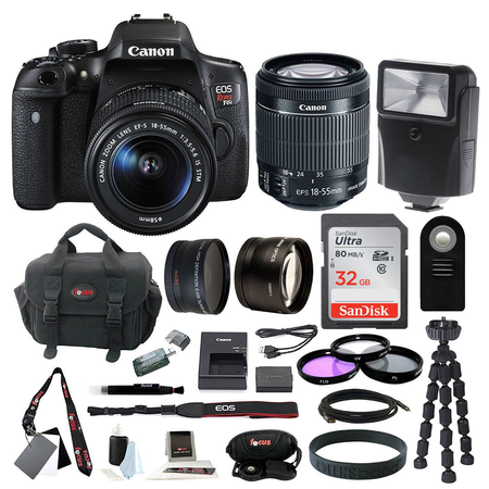 Bộ máy ảnh và phụ kiện Canon EOS Rebel T6i Digital SLR w/ EF-S 18-55mm f/3.5-5.6 IS STM Lens + 58mm Wide Angle Lens + 58mm Telephoto Lens + Flash and more