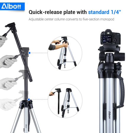 Albott 70" Travel Portable DSLR Camera Tripod Monopod Flexible Head for Canon Nikon with Carry Bag