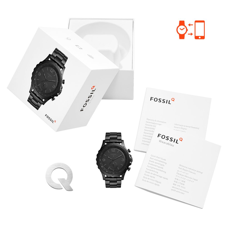 Fossil Q Nate Gen 2 Men's Black IP Stainless Steel Hybrid Smartwatch FTW1115