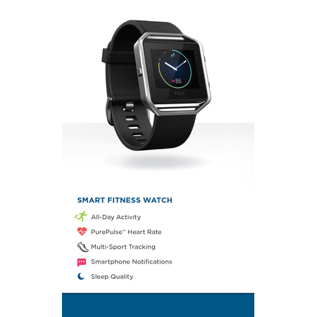 Fitbit Blaze Smart Fitness Watch, Black, Silver, Large (US Version)